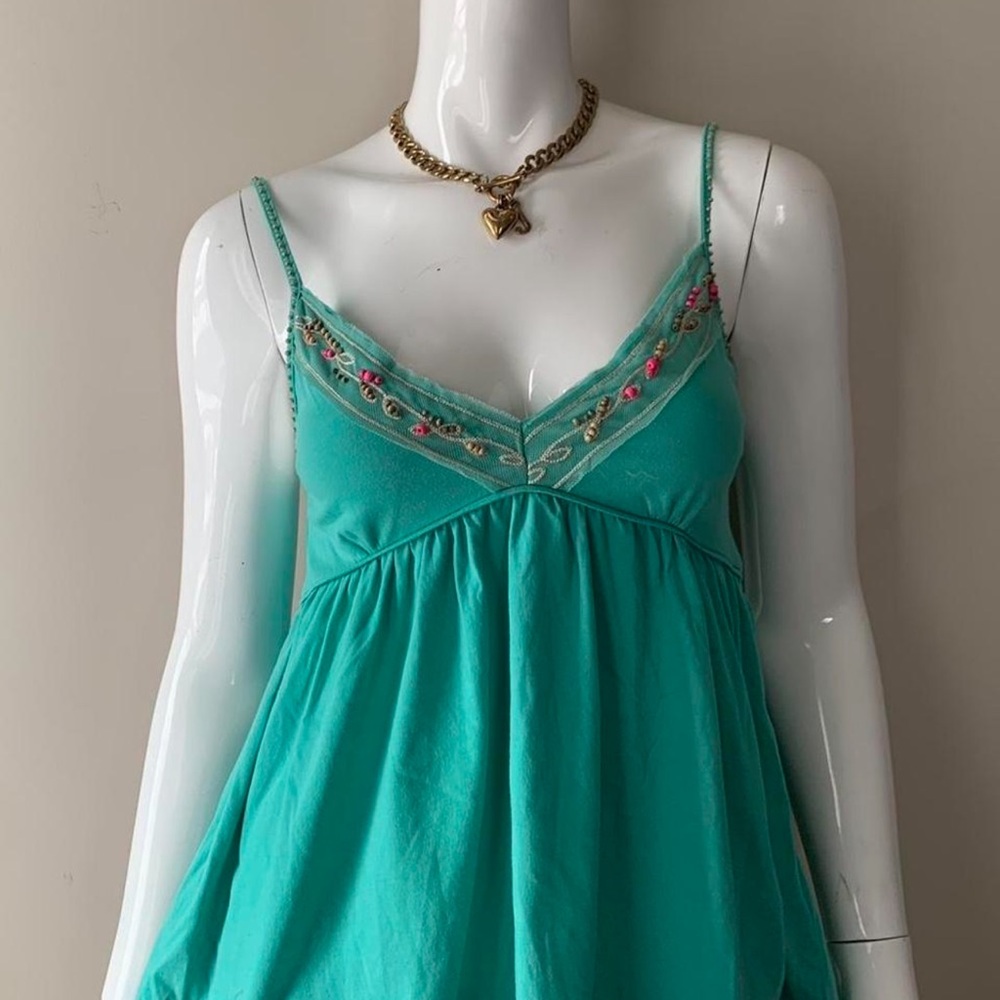 Teal beaded babydoll tank top